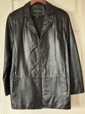 Danier Vintage Open Front Black Leather Jacket